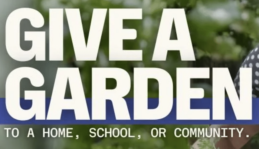 Logo with text that says Give a Garden to a Home School or community.